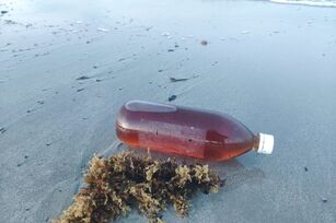 Botella de plástico con vinagre de manzana.